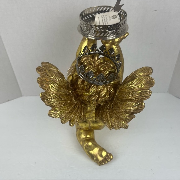 Shabby Chic Vignette decor-golden Cherub Angel w/ silver tray & vintage pearls. - Picture 8 of 16